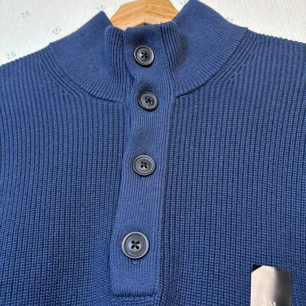 Banana Republic Button Mock Neck Ribbed Sweater Size Medium Office Minimal NWT